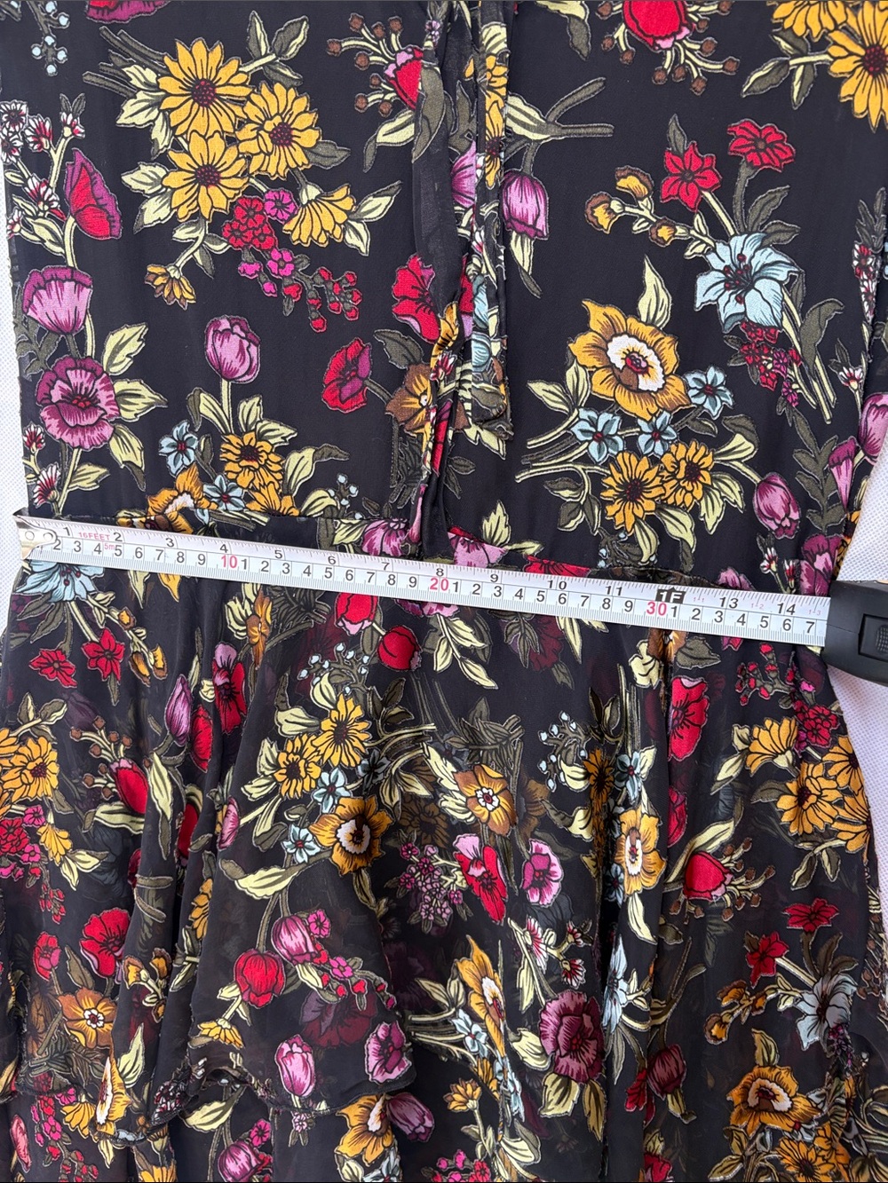 Alice + Olivia Silk Blend Floral Ruffle Mini Dress Black Tie Neck Size 6 - Picture 14 of 15